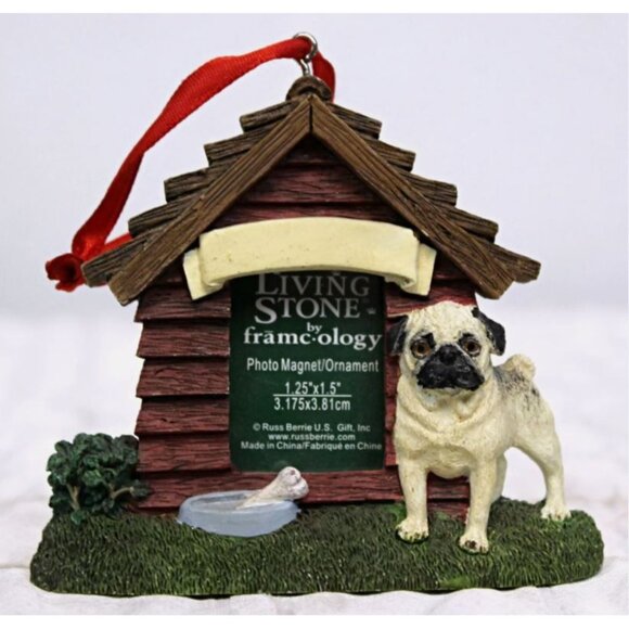 Russ Berrie U.S. Living Stone Framecology Photo Magnet Frame Ornament Dog House - Picture 2 of 8